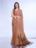 Peach Poly Silk Festival Saree With Blouse Piece