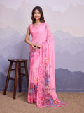 Pink Poly Chiffon Saree With Blouse Piece