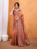 Orange Cotton Blend Saree With Blouse Piece