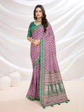 Pink Cotton Blend Casual Wear Saree With Blouse Piece