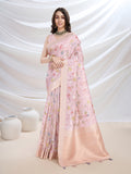 Pink Pure Cotton Festive Wear Saree With Blouse Piece