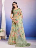 Green Organza Saree With Blouse Piece