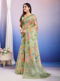 Green Organza Saree With Blouse Piece