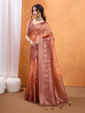 Orange Cotton Blend Saree With Blouse Piece