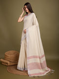 Beige Linen Daily Wear Saree With Blouse Piece