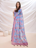 Blue Banarasi Cotton Festive Wear Saree With Blouse Piece