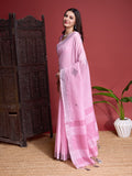 Pink Linen Saree With Blouse Piece