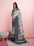 Silver Silk Blend Daily Wear Saree With Blouse Piece