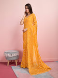 Yellow Chiffon Festive Saree With Blouse Piece