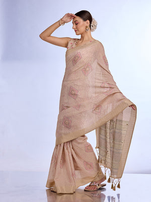 Beige Tissue Saree With Blouse Piece