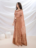 Coral Cotton Blend Festive Wear Saree With Blouse Piece