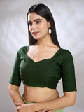 Green Silk Blend Ready To Wear Saree With Blouse Piece