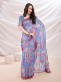 Blue Banarasi Cotton Festive Wear Saree With Blouse Piece