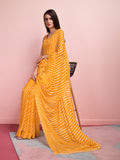 Yellow Chiffon Festive Saree With Blouse Piece