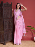 Pink Linen Saree With Blouse Piece