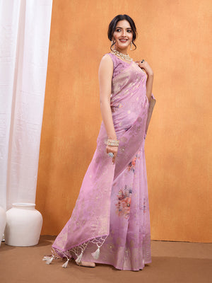 Pink Cotton Blend Festive Wear Saree With Blouse Piece