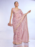 Pink Tissue Linen Saree With Blouse Piece