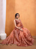 Orange Cotton Blend Saree With Blouse Piece