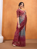 Maroon Cotton Blend Saree With Blouse Piece