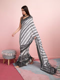 Grey Melange Silk Blend Daily Wear Saree With Blouse Piece