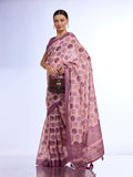 Burgundy Linen Saree With Blouse Piece