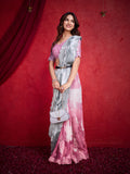 Pink Poly Chiffon Saree With Blouse Piece