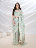 Teal Pure Cotton Festive Wear Saree With Blouse Piece