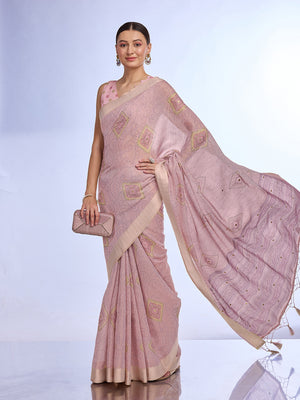 Peach Tissue Saree With Blouse Piece