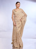 Cream Tissue Linen Saree With Blouse Piece