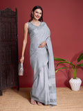 Grey Linen Saree With Blouse Piece