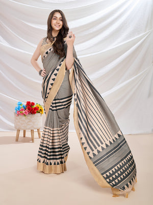 Beige Silk Blend Casual Wear Saree With Blouse Piece