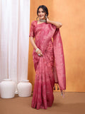 Magenta Cotton Blend Saree With Blouse Piece