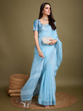 Blue Linen Daily Wear Saree With Blouse Piece