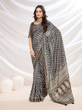 Black Cotton Blend Casual Wear Saree With Blouse Piece