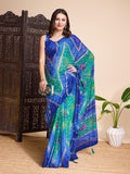 Blue Weightless Poly Chiffon Saree With Blouse Piece