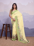 Yellow Poly Chiffon Saree With Blouse Piece