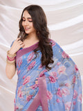 Blue Banarasi Cotton Festive Wear Saree With Blouse Piece