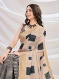 Beige Silk Blend Casual Wear Saree With Blouse Piece