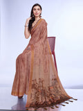 Peach Poly Silk Festival Saree With Blouse Piece