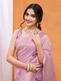 Pink Cotton Blend Festive Wear Saree With Blouse Piece