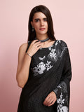 Black Silk Blend Party Wear Saree With Blouse Piece