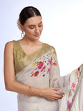 White Linen Saree With Blouse Piece