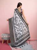 Silver Silk Blend Daily Wear Saree With Blouse Piece