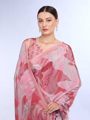 Light Pink Satin Saree With Blouse Piece