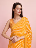 Yellow Chiffon Festive Saree With Blouse Piece