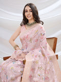 Pink Pure Cotton Festive Wear Saree With Blouse Piece