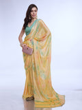 Lime Green Poly Chiffon Festive Wear Saree With Blouse Piecde