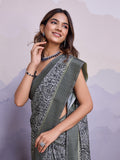 Grey Poly Silk Festival Saree With Blouse Piece