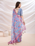 Blue Banarasi Cotton Festive Wear Saree With Blouse Piece