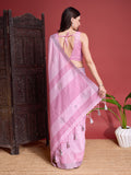 Pink Linen Saree With Blouse Piece